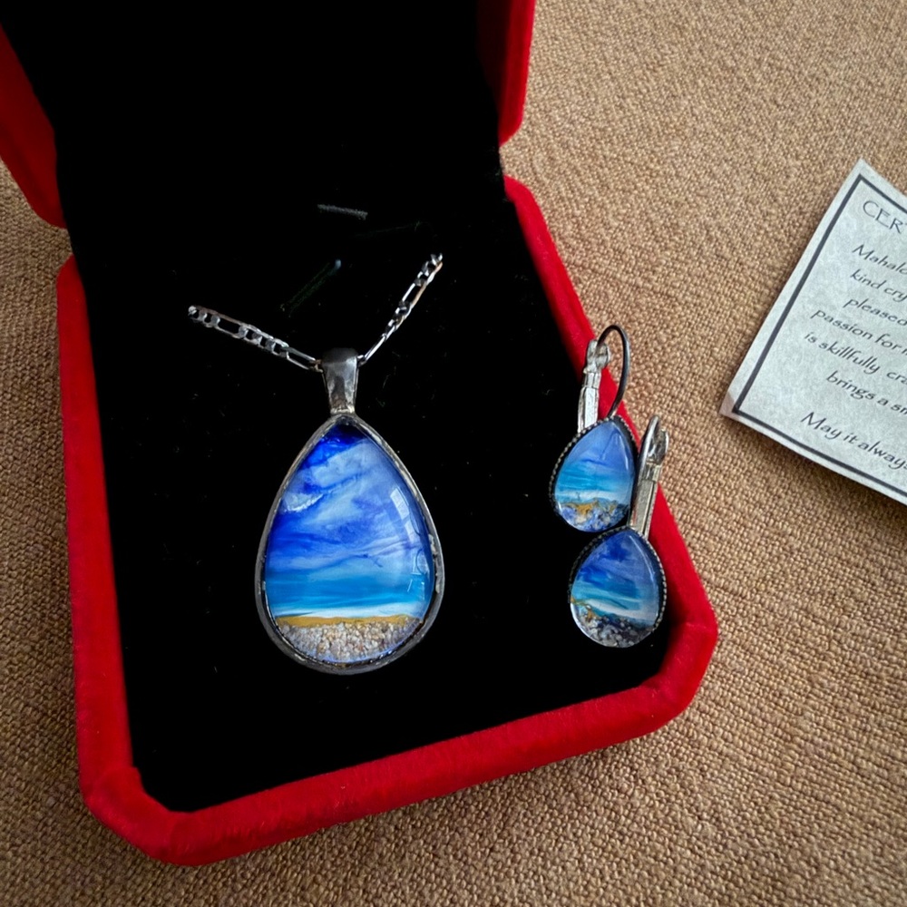Hawaiian Finger Painted Necklace and Earring Set
